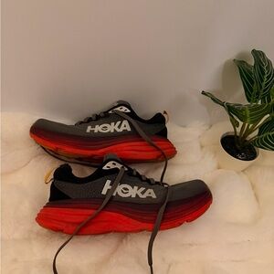 Hoka Black and Red Athletic Shoes